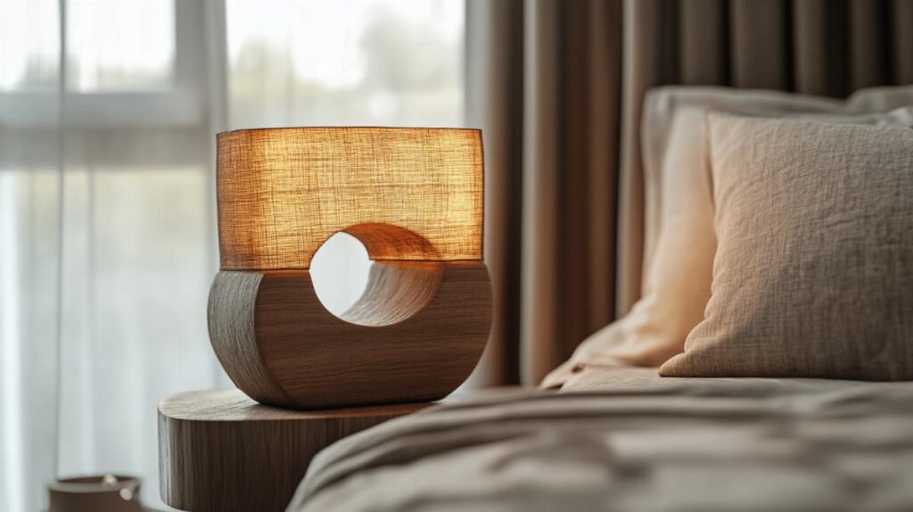 Design et fonctionnalite : La Lampe De Chevet Pied En Bois Personaggi avec intensite reglable